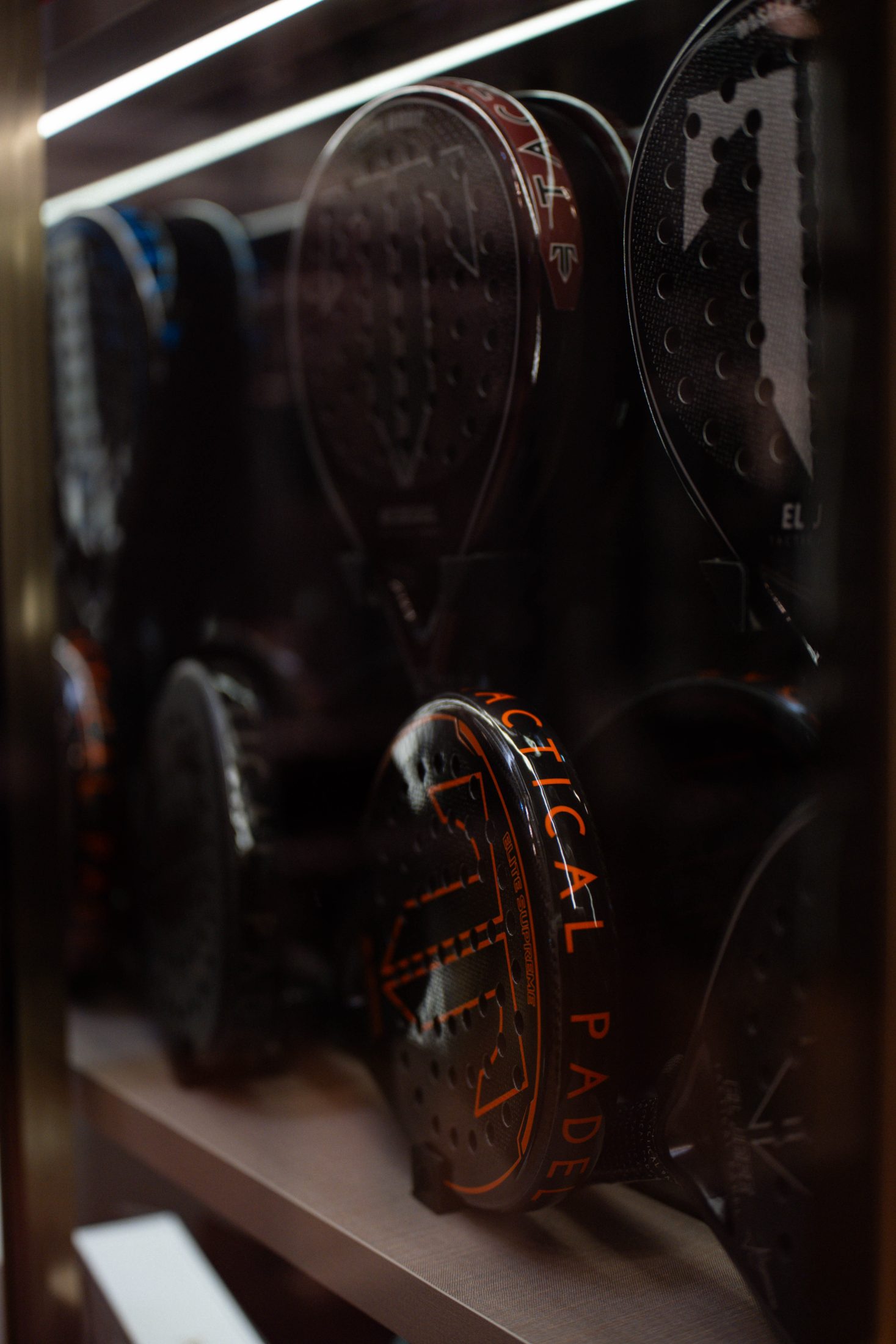 Padel rackets on display